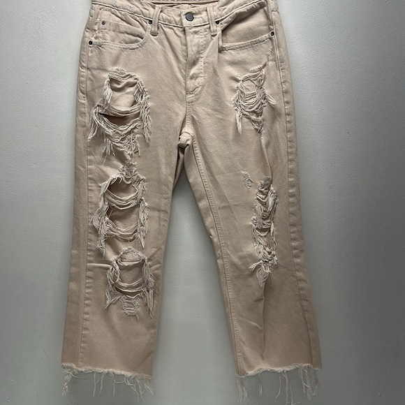 Alexander Wang Rival Cropped Jeans Distressed Destroyed Ripped Jean Off White 27 - Picture 4 of 11